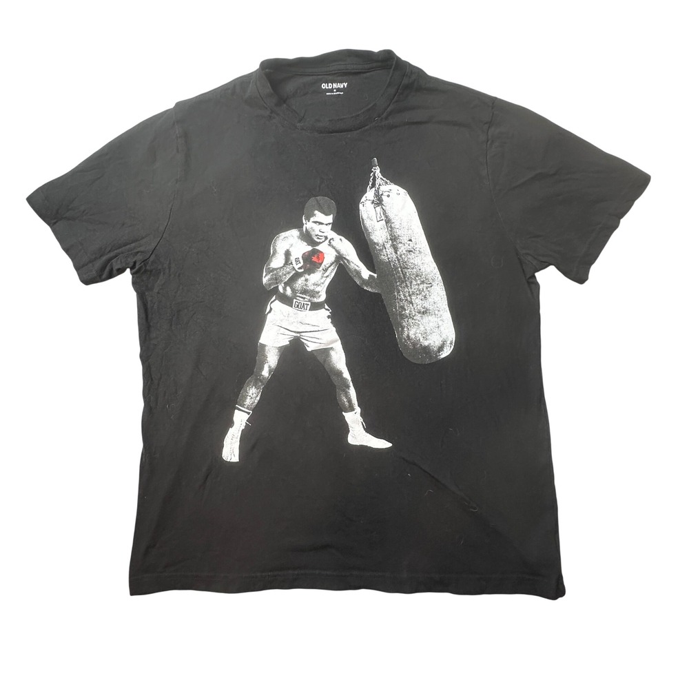Old Navy T-Shirt Mens M Black‎ Muhammad Ali Graphic GOAT Boxing S/843420-00